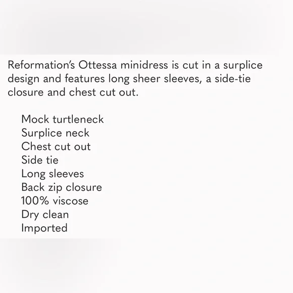 Reformation NWT Ottessa Dress